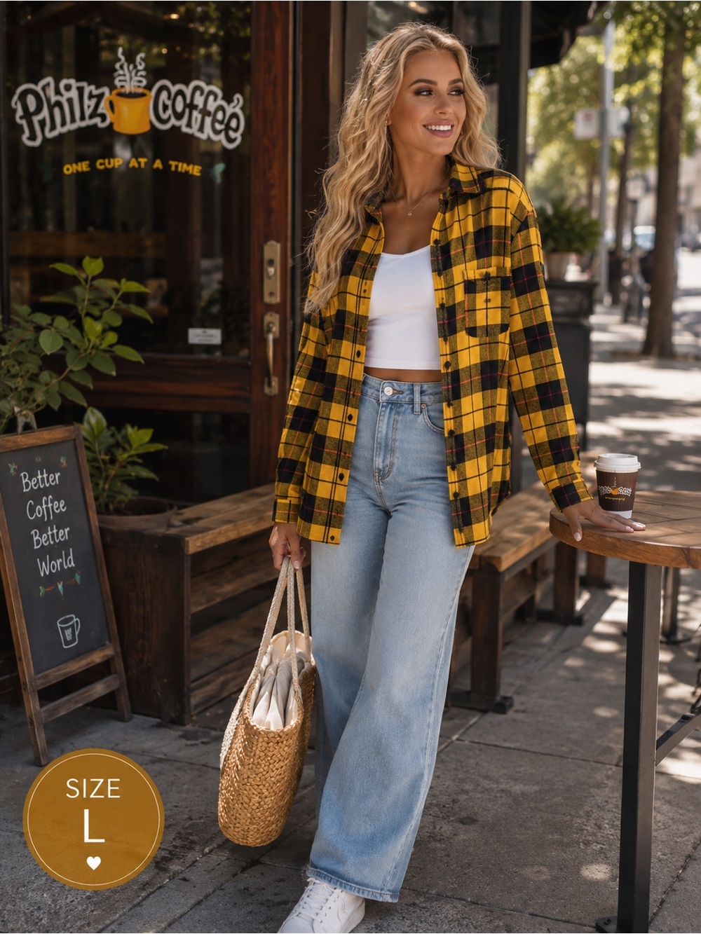 Amazon Essentials Yellow & Black Plaid Button-Up Shirt